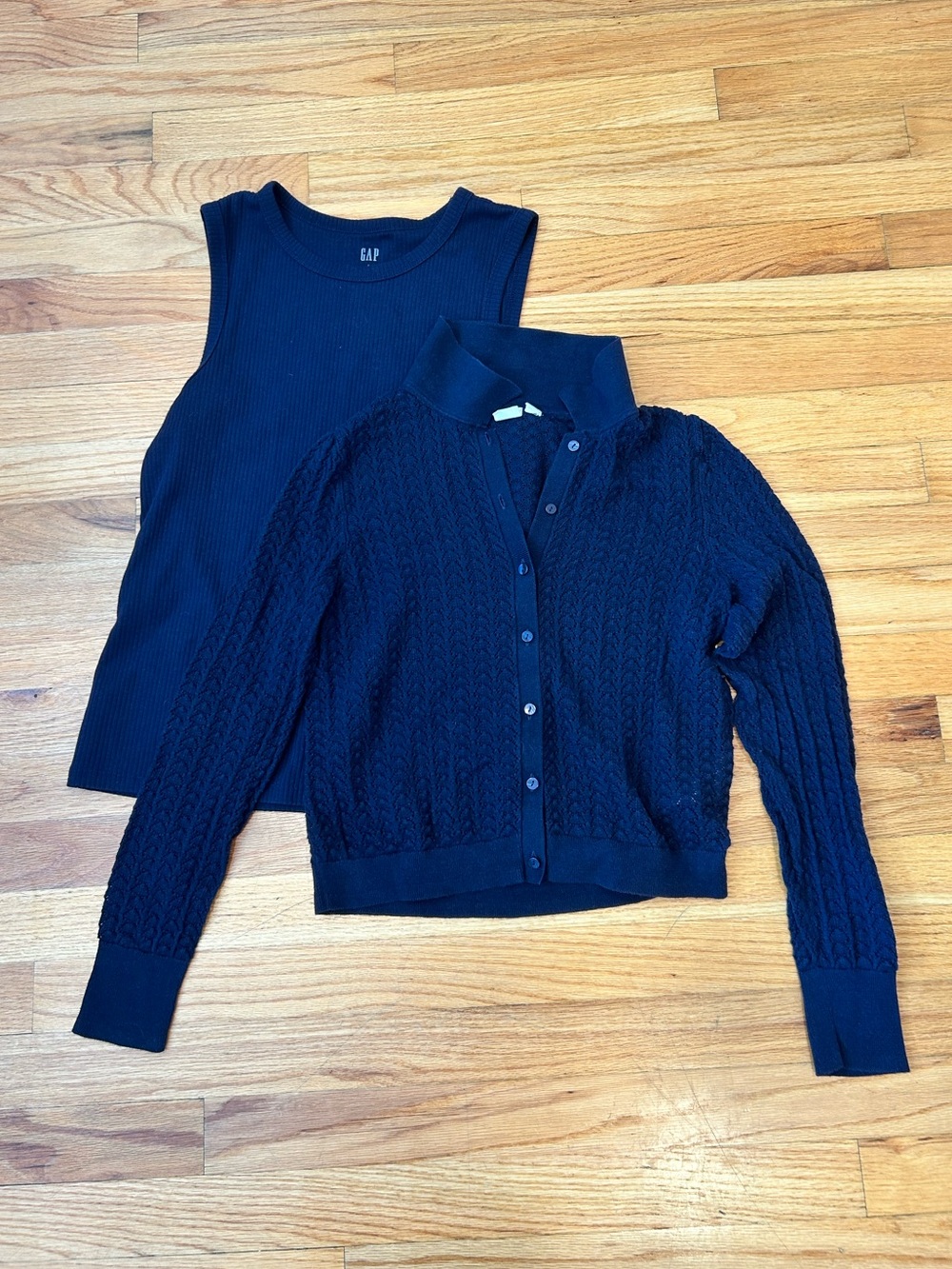 GAP Navy Rib Tank with Navy Button-Front Cardigan Set